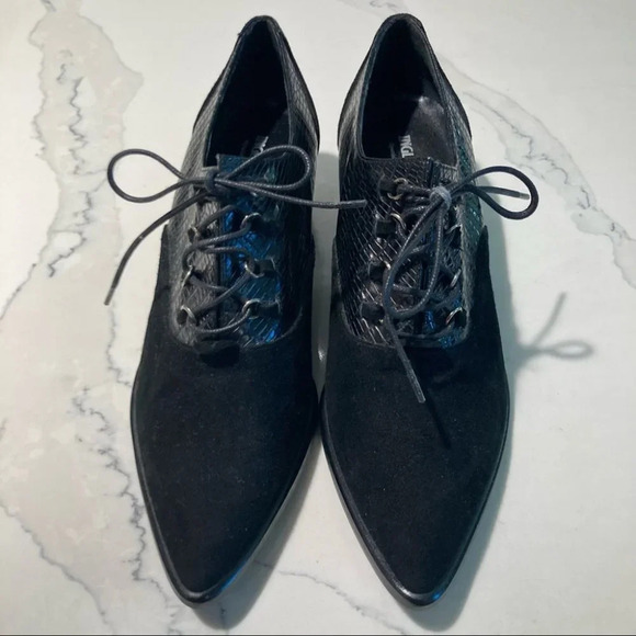 INGLEDEW’S  Spanish Collection Sz 39 Lace Up Pointy Toe Croc Suede Shoes - Picture 2 of 9